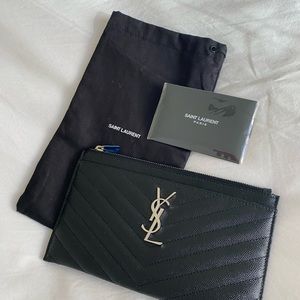 BRAND NEW SAINT LAURENT MONOGRAM BILL POUCH IN GRAIN DE POUDRE EMBOSSED LEATHER
